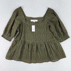 Ann Taylor LOFT Shirt Womens Extra Small Green Black Floral Feminine Ruffle NEW